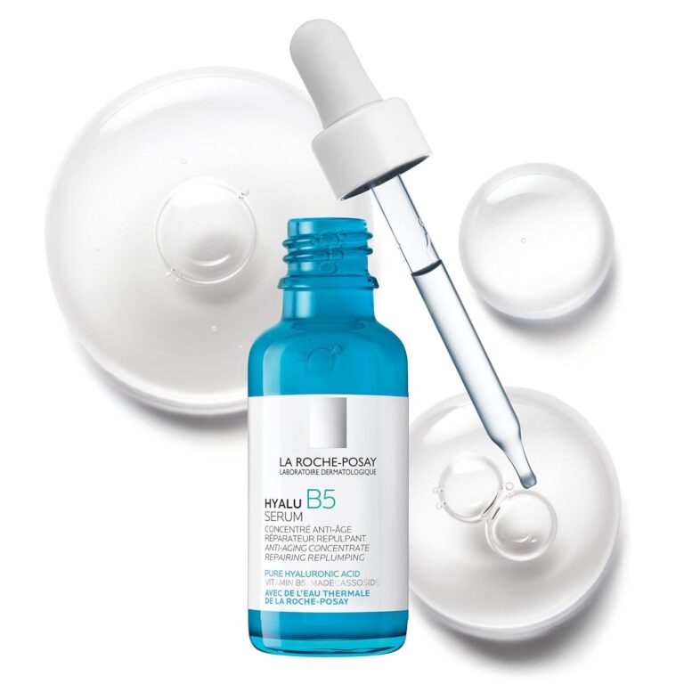👉 “La Roche-Posay Hyalu B5 Serum Review – Blue glass bottle with dropper, pure hyaluronic acid hydrating serum for sensitive skin.”