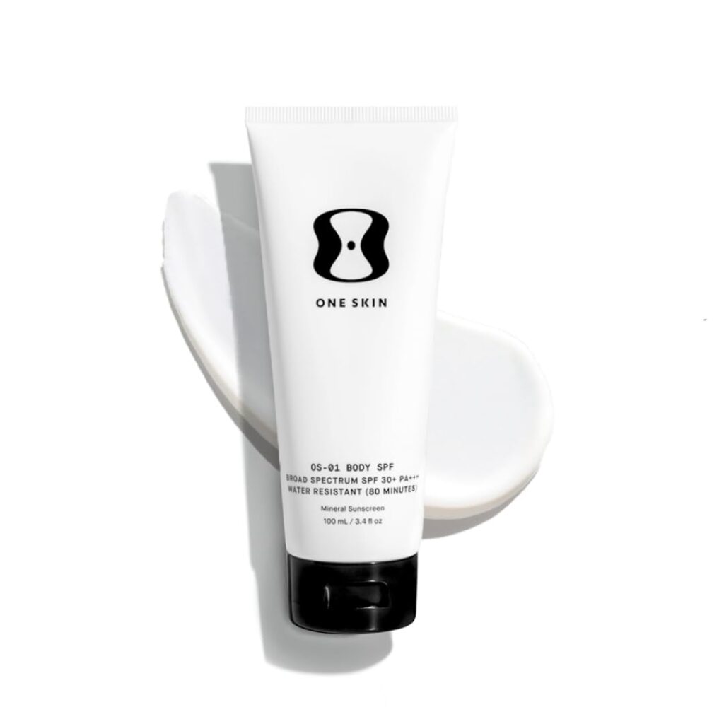 OneSkin BODY SPF OS-01 Review main product image showing mineral sunscreen bottle and packaging for UV protection.